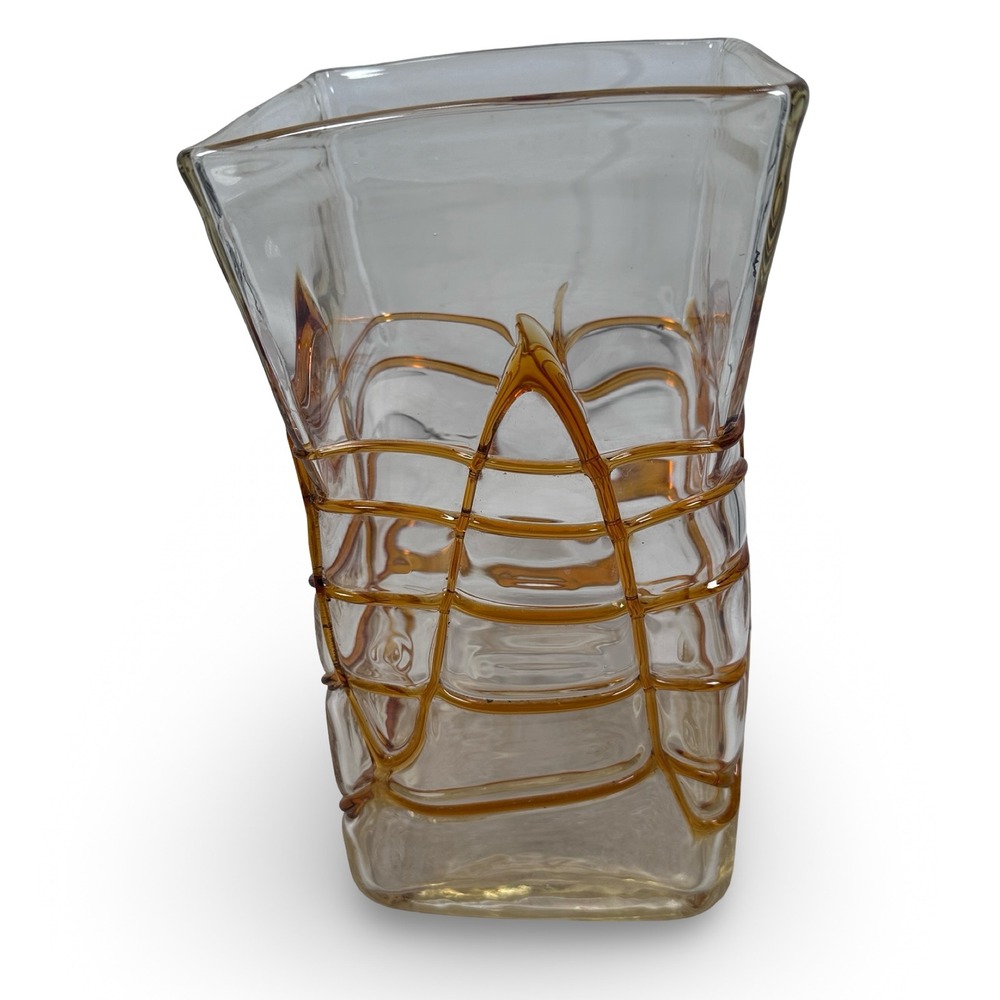 Fulvio Bianconi for Mazzega Murano MCM Decora a Rete Amber Trail Glass‎ Vase